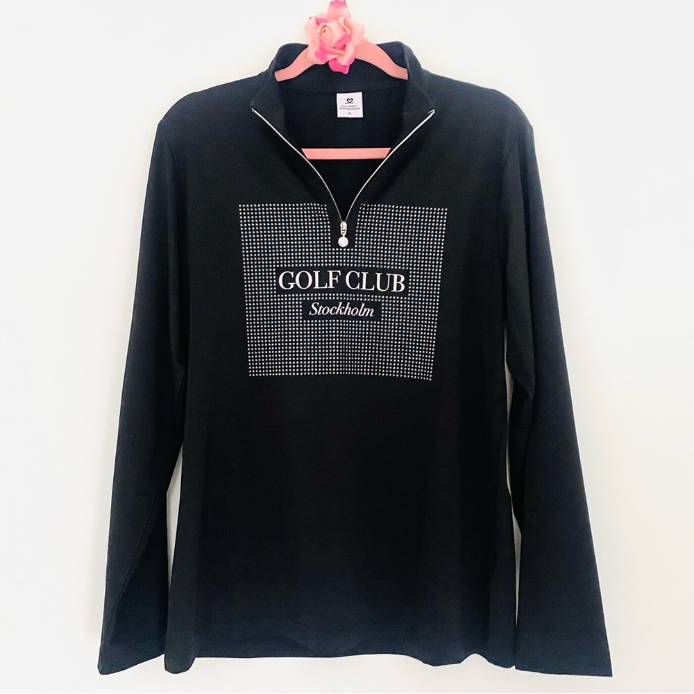 New💕Black “Golf Club Stockholm” Pullover Shirt SZ XL